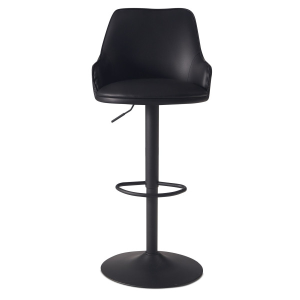 Wohnling Barhocker Kunstleder Schwarz Hocker mit Lehne 86 - 106 cm, Höhenverstellbar 100 kg, Barstuhl mit Metall-Trompetenfuß, 45 x 45 x 106 cm, WL7.009