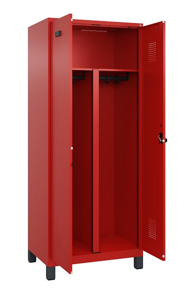 C+P PSA Schwarz-Weiß-Spind Evolo PLUS, mit Füßen, 2 Abteile, 1950x800x500mm, 30, Frontfarbe RAL 3020 Verkehrsrot, Drehriegel, 049012-22P S10025