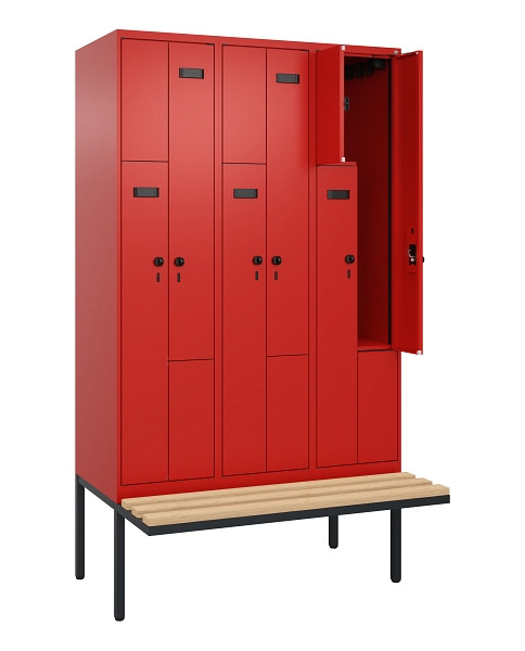 C+P Z-Spind Evolo PLUS, Bank, 6 Fächer, 2120x1200x815mm, 3020/3020, Drehriegel, Sitzfläche Holz, 0490437-326 S10027