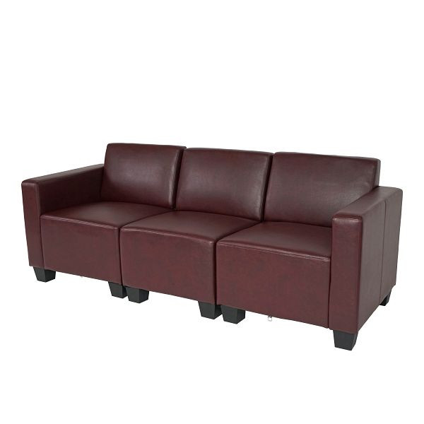 Mendler Modular 3-Sitzer Sofa Couch Lyon, Kunstleder, rot-braun, 75174+75175+75176