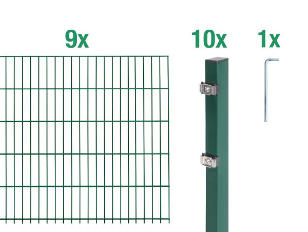 Alberts Doppelstabmattenzaun als 18 teilig Zaun-Komplettset Typ 6/5/6, Höhe: 100 cm, L: 16 m, grün, 648794