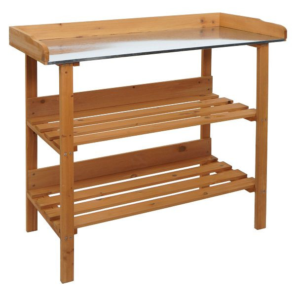 Mendler Pflanztisch HWC-O14, Gärtnertisch Blumentisch Pflanzregal, Outdoor Holz Tanne FSC, 86x92x41cm, natur, 110644