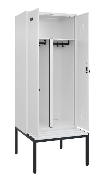 C+P PSA Doppel-Spind Evolo PLUS, Bank, 2 Abteile, 2120x800x815mm, 9016/9016, Drehriegel, Sitzfläche Kunststoff, Sitzbank, 0490527-22P S10074