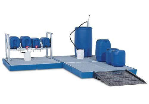 DENIOS Bodenelement BK 22.22 aus Polyethylen (PE), mit verzinktem Gitterrost, 2200 x 2200 x 150 mm, 236800