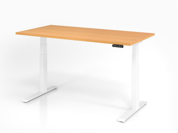 Hammerbacher Schreibtisch XDKB16, 160 x 80 cm, Platte: Buche, 25 mm dick, ABS-Dickkante, Rechteckform, Weiß, VXDKB16/6/W