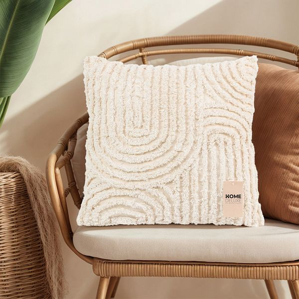 HOME DELUXE Getufteter Kissenbezug JARA Geometrisch mit Kissenfüllung, Creme, 60950