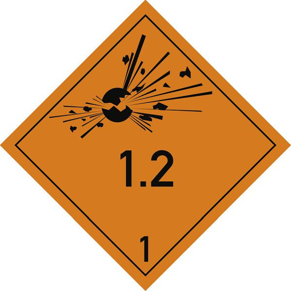 Moedel Gefahrzettel Klasse 1 - Unterklasse 1.2, Papier, 50x50 mm, VE: 1000 Stück/Rolle, 65906