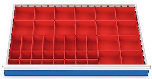 Bedrunka+Hirth Schubladeneinsätze T736 R 36-24, für Blendenhöhe 100 mm, 16 x KTK 150 x 150 mm, 10 x KTK 75 x 150 mm, 12 x KTK 75 x 75 mm, 159BLH100