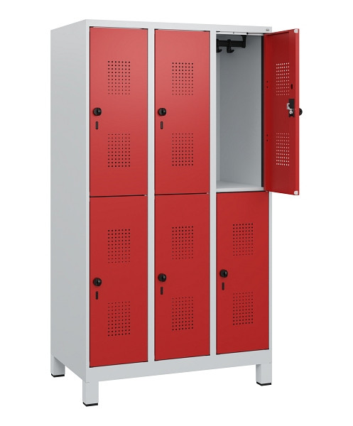 C+P Doppelstöckiger Spind Evolo PLUS, Füße, 6 Fächer, 1630x900x500mm, 7035/3000, Drehriegel, 0493105-30 S10003