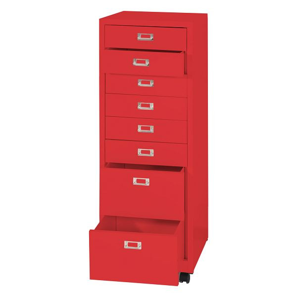Mendler Rollcontainer HWC-L49, Schubladenschrank Stahlschrank Aktenschrank, Metall 115x40x41cm 8 Schubladen, rot, 99475