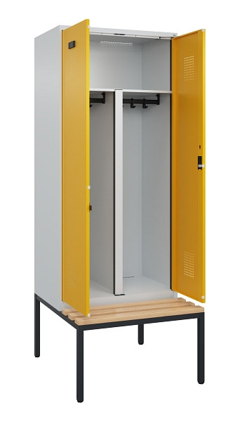 C+P PSA Doppel-Spind Evolo PLUS, Bank, 2 Abteile, 2120x800x815mm, 7035/1004, Zylinderschloss, Sitzfläche Buche-Hartholz, Sitzbank, 0490527-22P S10027