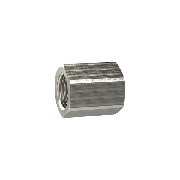 Riegler Muffe mit Außensechskant, reduzierend G 1/8 innen, G 1/4 innen Messing vernickelt, 136570