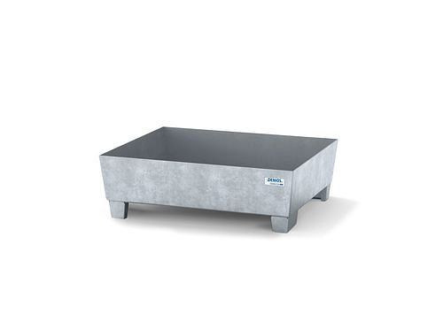 DENIOS Auffangwanne classic-line für 1 Fass à 60 l, Stahl verzinkt, Füße, ohne Gitterrost, 259370
