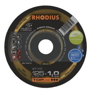 Rhodius TOPline XT10 Extradünne Trennscheibe, Durchmesser [mm]: 125, Stärke [mm]: 1, Bohrung [mm]: 22.23, VE: 50 Stück, 206163