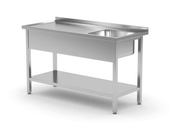 Hendi Einzelspültisch rechts mit Ablage links - Selbstmontage, 1000x600x850 mm, 811870