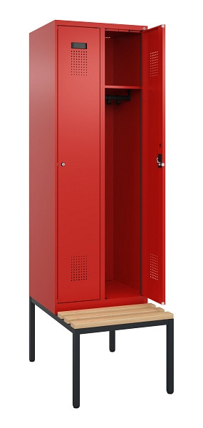C+P Spind Evolo PLUS, 2 Abteil, 2120x600x815mm, 3020/3020, Zylinderschloss, Sitzfläche Buche-Hartholz, Sitzbank, 0490507-20 S10052