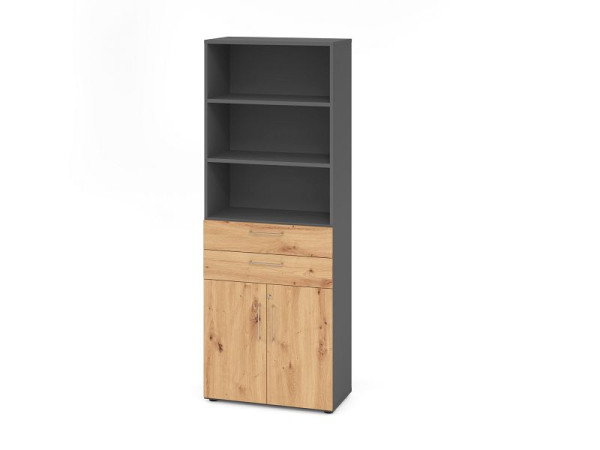 Hammerbacher Kombischrank 80cm, 6OH, 968K2, Korpus: Graphit / Front: Asteiche, V968K2/G/R/BS
