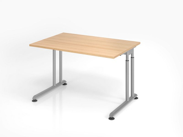 Hammerbacher Schreibtisch ZS12, 120 x 80 cm, Platte: Eiche, 25 mm dick, ABS-Dickkante, Rechteckform, Silber, VZS12/E/S