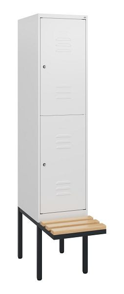 C+P Doppelstöckiger Spind Classic PLUS, 1950x400x815mm, 9016/9016, Zylinderschlösser, Sitzleisten aus Buche, schwebende Sitzfläche, 0803405-12 S10044