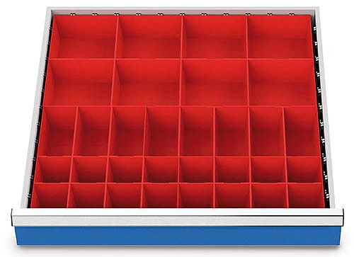 Bedrunka+Hirth Schubladeneinsätze T736 R 24-24, für Blendenhöhe 75 mm, 8 x KTK 150 x 150 mm, 8 x KTK 75 x 150 mm, 16 xKTK 75 x 75 mm, 132BLH75