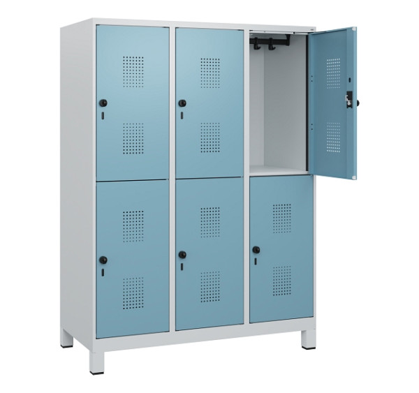 C+P Doppelstöckiger Spind Evolo PLUS, Füße, 6 Fächer, 1630x1200x500mm, 7035/0010, Drehriegel, 0493105-32 S10009