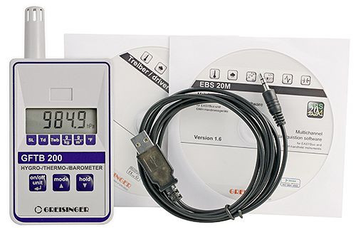 Greisinger GFTB 200-KIT Hygro-/Thermo-/Barometer mit USB-Schnittstellenkit, 600890