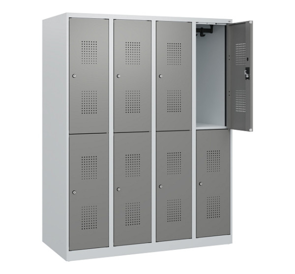 C+P Doppelstöckiger Spind Evolo PLUS, 8 Fächer, 1530x1200x500mm, 7035/0004, Zylinderschloss, 0493005-40 S10041