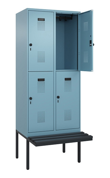 C+P Doppelstock-Spind Evolo PLUS, Bank, 4 Fächer, 2120x800x815mm, 0010/0010, Drehriegel, Sitzfläche Kunststoff, 0493407-22 S10102