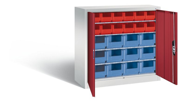 C+P Magazinschrank Serie 13, H1000xB1000xT420mm, Farbe: Lichtgrau / Rubinrot, Muldengriff, 133944-23 S10022