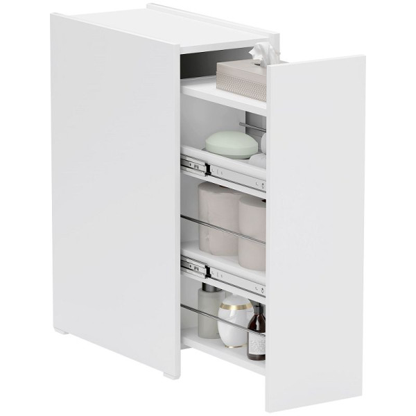HOMCOM Schmaler Badezimmerschrank, Bodenschrank mit tiefer Schublade, Freistehender Badschrank, 83B-209V90WT