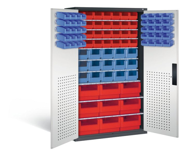 C+P Magazinschrank Serie 13, H1950xB1100xT535mm, Farbe: Schwarzgrau / Lichtgrau, Muldengriff, 130276-65 S10025