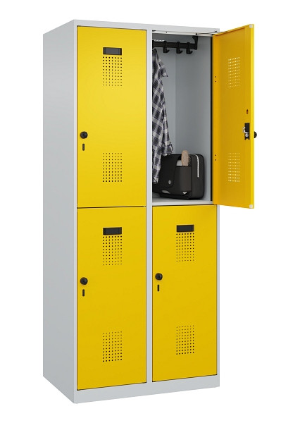 C+P Doppelstöckiger Spind Evolo PLUS, 4 Fächer, 1850x800x500mm, 7035/1023, Drehriegel, 049300-22 S10001