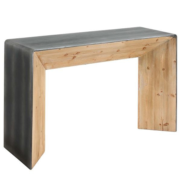Mendler Konsolentisch HWC-L76, Telefontisch Beistelltisch Tisch, Industrial Massiv-Holz MVG, 80x120x40cm natur mit Metall-Optik, 117610