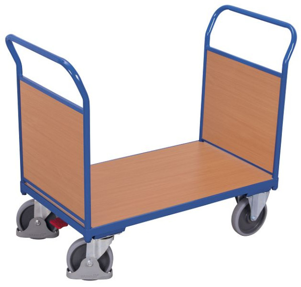 VARIOfit Doppel-Stirnwandwagen mit Holz, Ladefläche: 1.200 x 800 mm, RAL 5010 enzianblau, sw-800.202