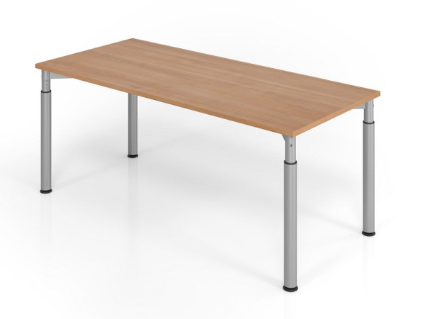 Hammerbacher Schreibtisch YS19, 180 x 80 cm, Platte: Nussbaum, 25 mm dick, ABS-Dickkante, Rechteckform, Silber, VYS19/N/S
