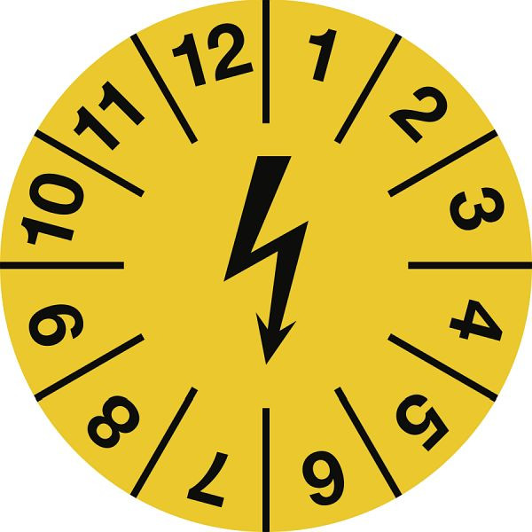Moedel Prüfplakette für elektrische Einrichtungen, Dokumentenfolie, gelb, Ø 15 mm, VE: 10 Stück/Bogen, 54581