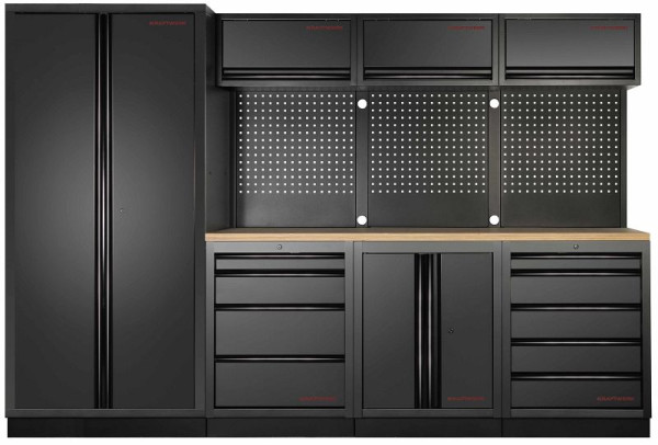 Kraftwerk MOBILIO-EX BLK 4er Kombi mit Lochwand, Buche, mit 5 Schränken, 3964G-BLK-EX