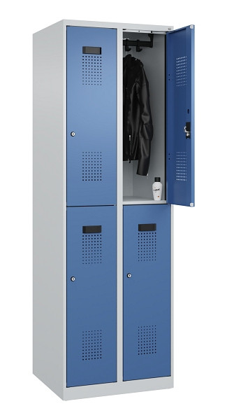 C+P Doppelstöckiger Spind Evolo PLUS, 4 Fächer, 1850x600x500mm, 7035/5023, Zylinderschloss, 049300-20 S10035