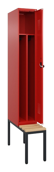 C+P Spind Evolo PLUS, 1 Abteile, 2120x300x815mm, 3020/3020, Haken 4, Drehriegel, Sitzfläche Buche-Hartholz, Sitzbank, 0490507-10F S10026