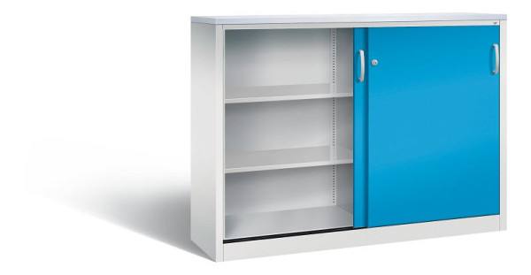 C+P Sideboard mit Schiebetüren Acurado, H1200xB1600xT400mm, Farbe: Lichtgrau / Lichtblau, Bügelgriff, 3 OH, 2147-1200 S10315