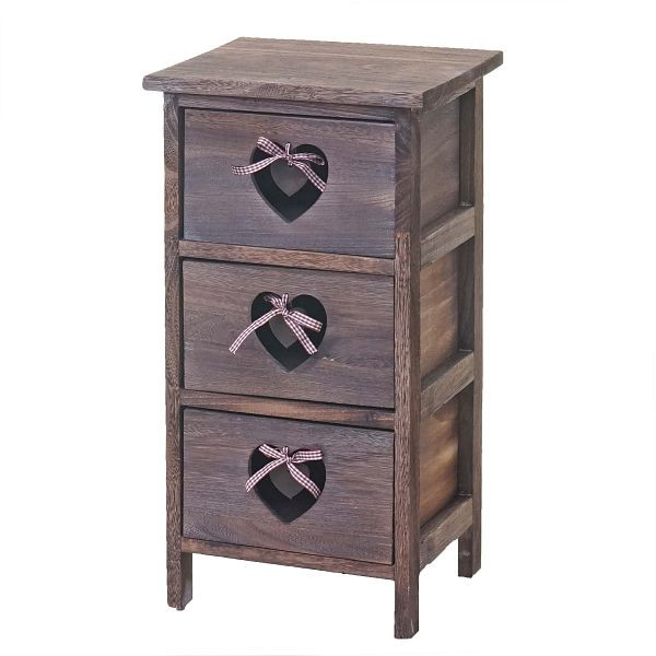 Mendler Kommode Forli, Schubladenkommode Schrank, 3 Schubladen mit Herzen 55x29x25cm, Shabby-Look, Vintage, braun, 60468