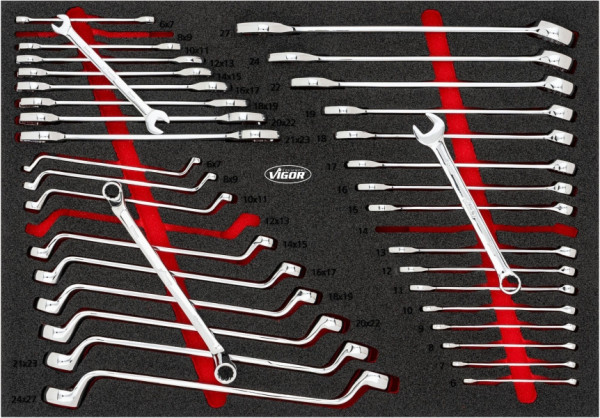 VIGOR Schraubenschlüssel-Einlage, L, 36-teilig, 6 x 7 – 24 x 27, 6 – 27 mm, Anzahl Werkzeuge: 36, V6643N