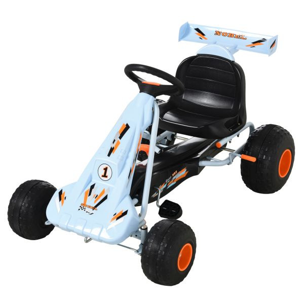 HOMCOM Go Kart Kinderfahrzeug Tretauto mit Pedal ab 3 Jahre Stahl Hellblau, 341-035