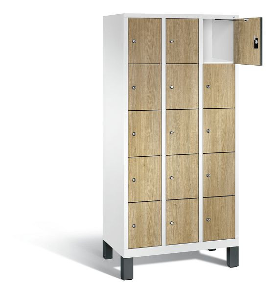 C+P Schließfachschrank Evolo, H1850xB900xT500mm, Farbe: Verkehrsweiß / Dekor Eiche Sereno, 48010-305 S10105