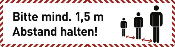 Moedel Fußbodenaufkleber Bitte mind. 1,5 m..., Folie mit Acrylatkleber, rutschhemmend, 750x200mm, 103763