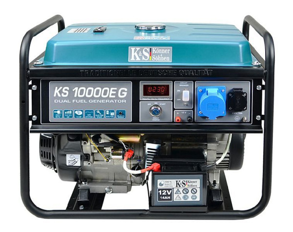 Könner & Söhnen 8000W, DUAL FUEL Benzin/LPG, E-start, HYBRID Stromerzeuger, 1x16A(230V)/1x32A(230V), 12V, Voltregler, Anzeige, KS 10000E G