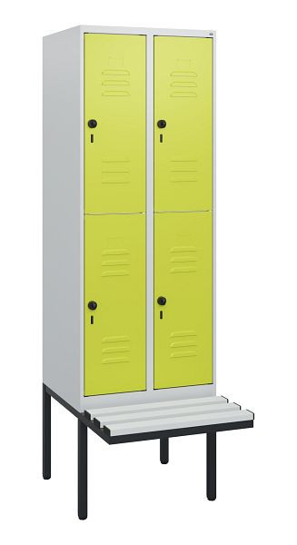 C+P Doppelstöckiger Spind Classic PLUS, 2 Abteile, 1950x600x815mm, 7035/0024, Drehriegel, mit Untergestell und schwebender Sitzfläche, 0803405-20 S10070
