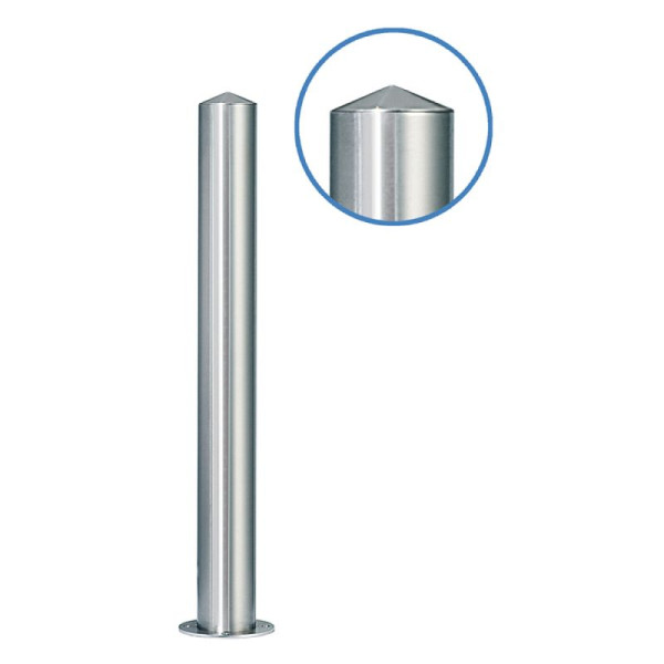 Stein HGS Absperrpfosten "Acero Spitzkopf" (V2A) Ø102mm aus Edelstahl, zum Aufdübeln, selbstaufrichtend bis 30°, glasperlengestrahlt, 13113-gg