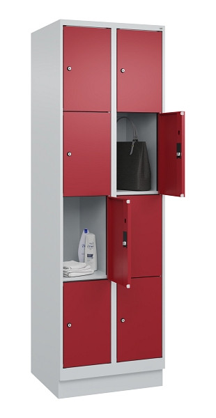 C+P Schließfachschrank Evolo PLUS, mit Sockel, 8 Fächer, 1950x600x500mm, 7035/30, Frontfarbe RAL 3003 Rubinrot, 049020-204 S10004