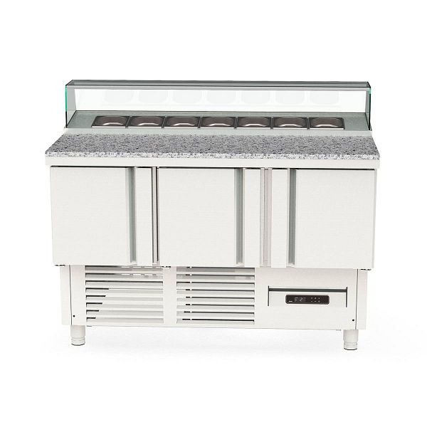 Vaiotec TOPLINE Belegstation 700 / 3-fach mit Türen, eckiger Glasaufsatz, GN 1/6, Breite: 1375 mm, 11584